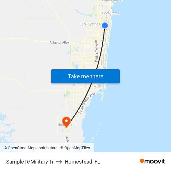 Sample R/Military Tr to Homestead, FL map