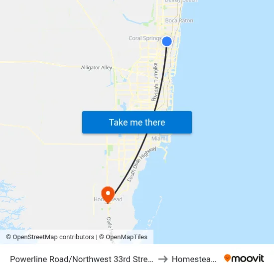 Powerline Road/Northwest 33rd Street South to Homestead, FL map