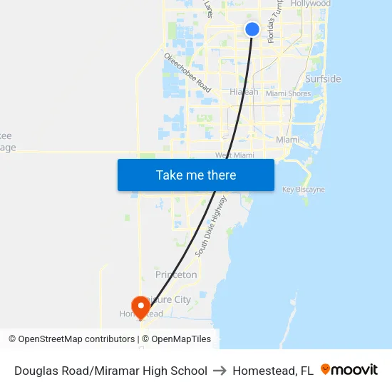 Douglas Road/Miramar High School to Homestead, FL map