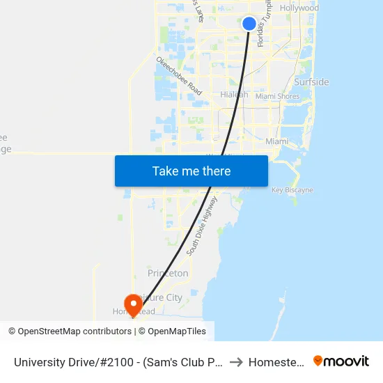 University Drive/#2100 - (Sam's Club Pembroke Road) to Homestead, FL map