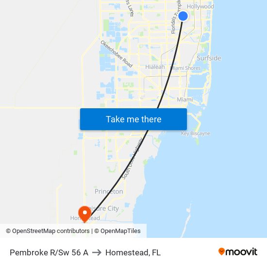 Pembroke R/Sw 56 A to Homestead, FL map