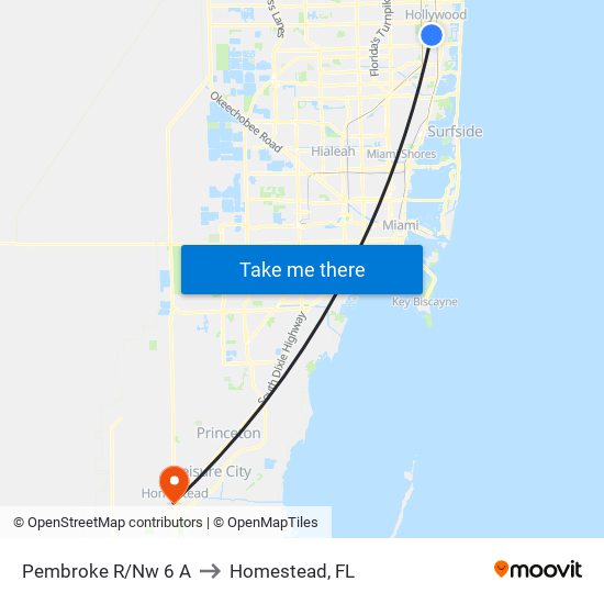 Pembroke R/Nw 6 A to Homestead, FL map