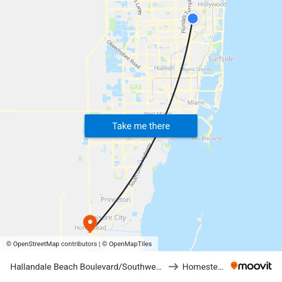 Hallandale Beach Boulevard/Southwest 58th Avenue to Homestead, FL map