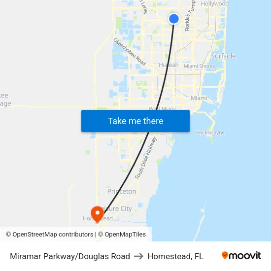 Miramar Parkway/Douglas Road to Homestead, FL map