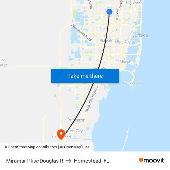 Miramar Pkw/Douglas R to Homestead, FL map