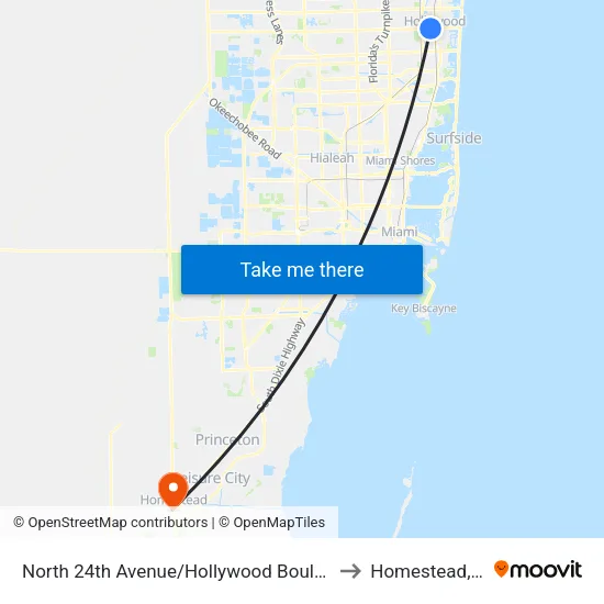 North 24th Avenue/Hollywood Boulevard to Homestead, FL map