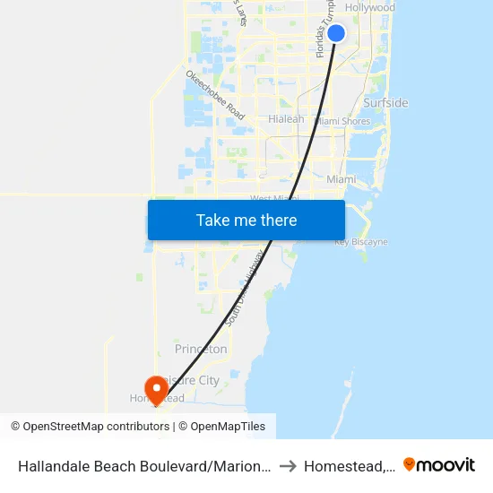 Hallandale Beach Boulevard/Marion Road to Homestead, FL map
