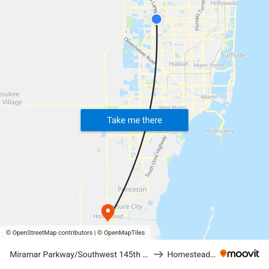 Miramar Parkway/Southwest 145th Avenue to Homestead, FL map