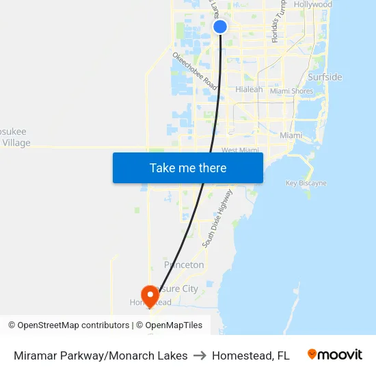 Miramar Parkway/Monarch Lakes to Homestead, FL map