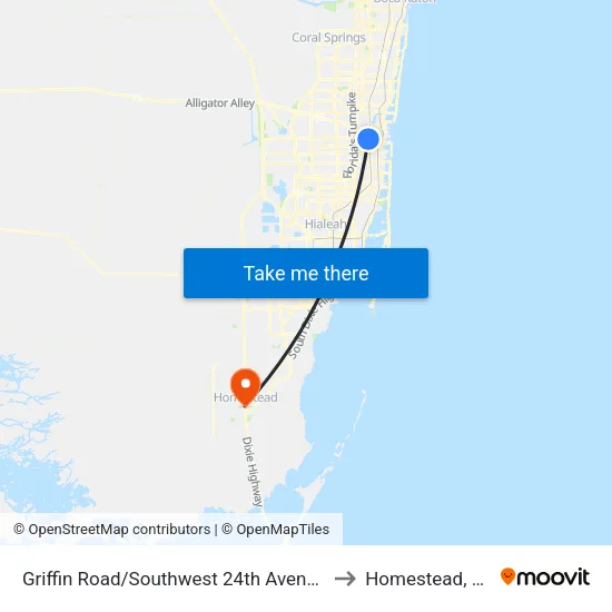 Griffin Road/Southwest 24th Avenue to Homestead, FL map