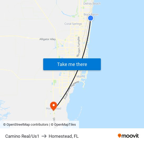 Camino Real/Us1 to Homestead, FL map