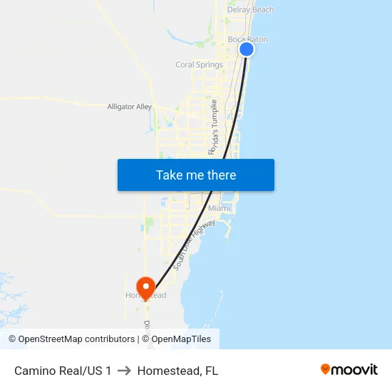 Camino Real/US 1 to Homestead, FL map