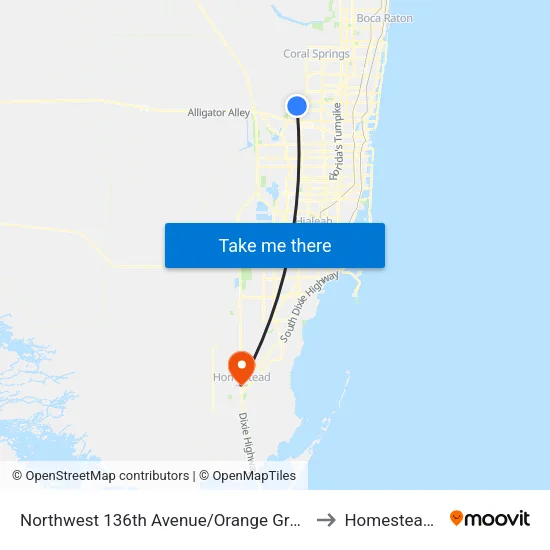 Northwest 136th Avenue/Orange Grove Drive to Homestead, FL map