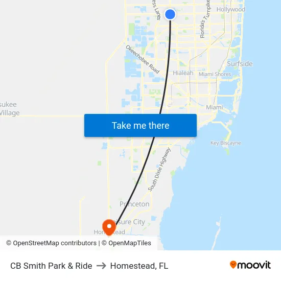 CB Smith Park & Ride to Homestead, FL map