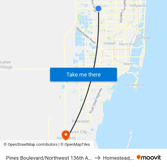 Pines Boulevard/Northwest 136th Avenue to Homestead, FL map