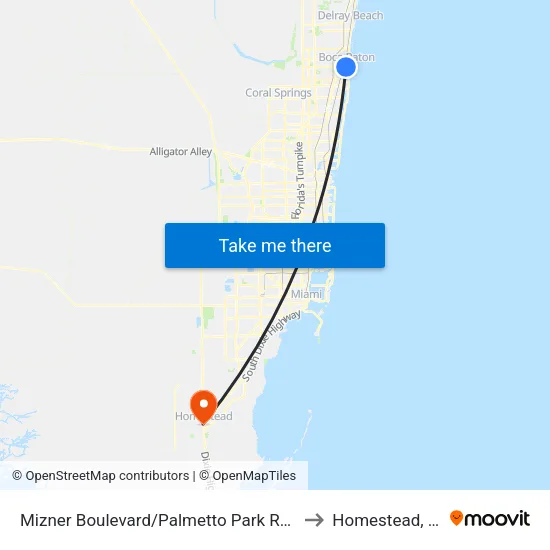 Mizner Boulevard/Palmetto Park Road to Homestead, FL map