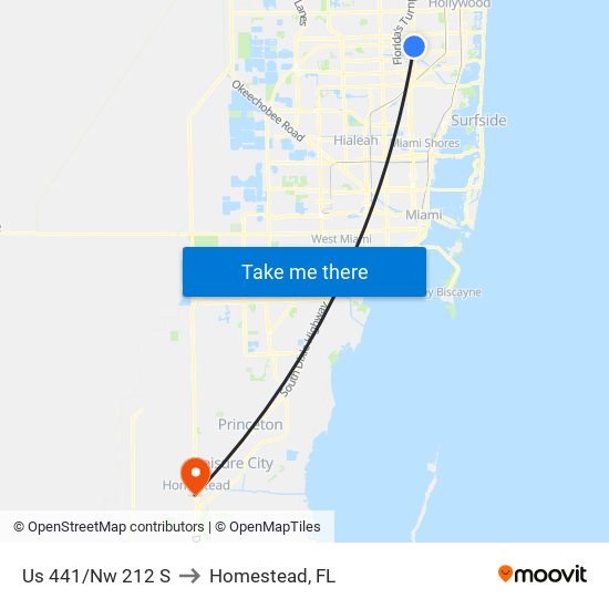 Us 441/Nw 212 S to Homestead, FL map