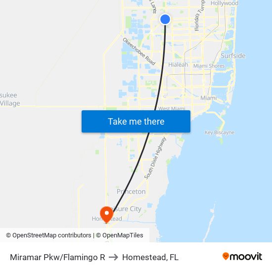 Miramar Pkw/Flamingo R to Homestead, FL map