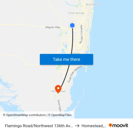 Flamingo Road/Northwest 136th Avenue to Homestead, FL map