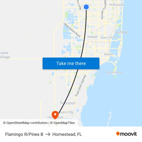 FLAMINGO R/PINES B to Homestead, FL map