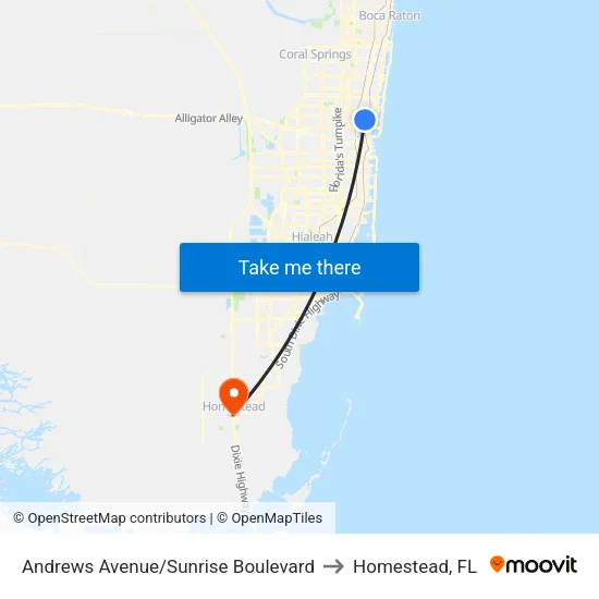 Andrews Avenue/Sunrise Boulevard to Homestead, FL map