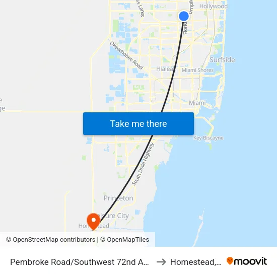 Pembroke Road/Southwest 72nd Avenue to Homestead, FL map