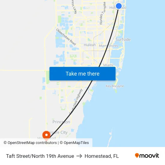 Taft Street/North 19th Avenue to Homestead, FL map