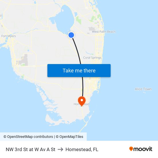 NW 3rd St at W Av A St to Homestead, FL map