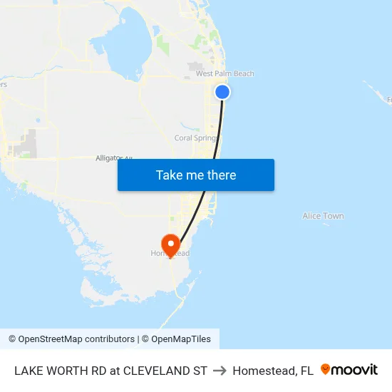 LAKE WORTH RD at CLEVELAND ST to Homestead, FL map