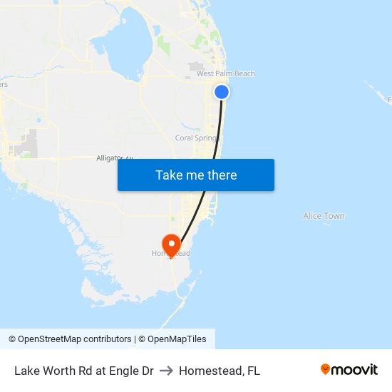 Lake Worth Rd at Engle Dr to Homestead, FL map