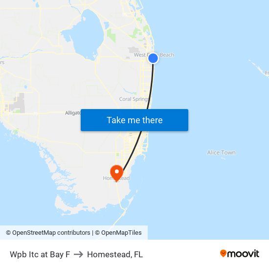 Wpb Itc at Bay F to Homestead, FL map