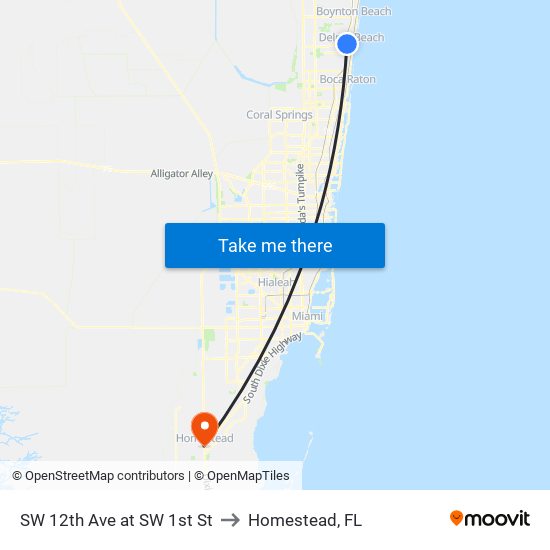 SW 12th Ave at SW 1st St to Homestead, FL map