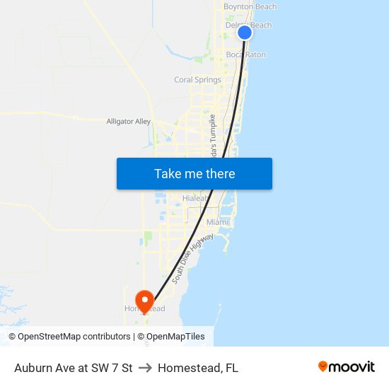 Auburn Ave at SW 7 St to Homestead, FL map