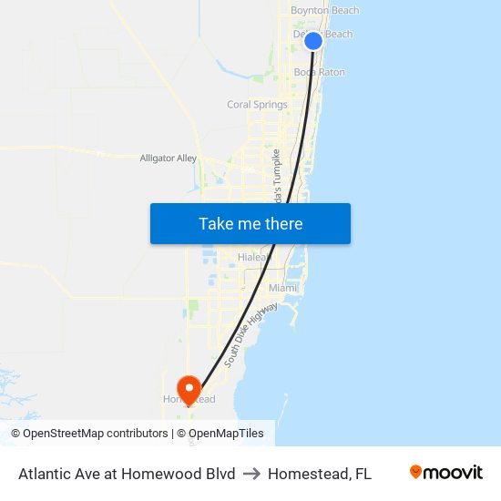 Atlantic Ave at Homewood Blvd to Homestead, FL map