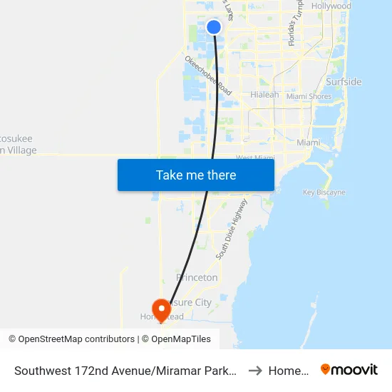Southwest 172nd Avenue/Miramar Parkway -(Miramar Regional Park P&R) to Homestead, FL map