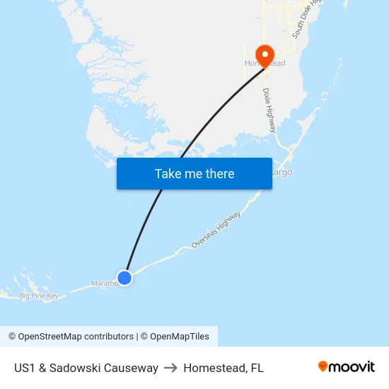 US1 & Sadowski Causeway to Homestead, FL map