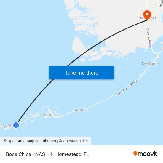 Boca Chica - NAS to Homestead, FL map