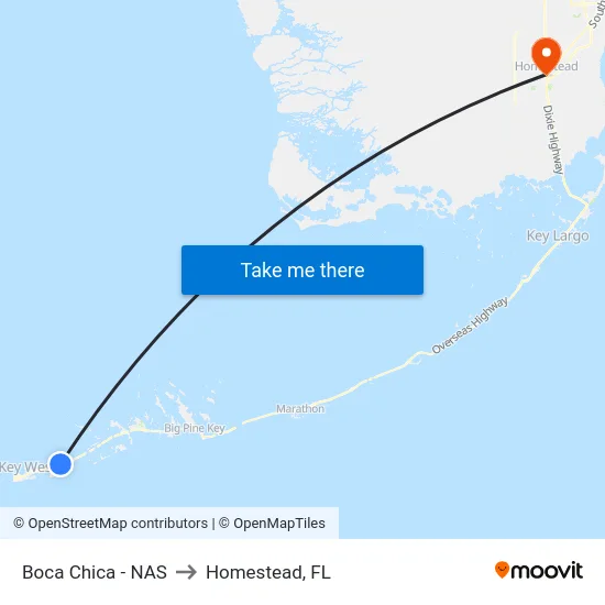 Boca Chica - NAS to Homestead, FL map