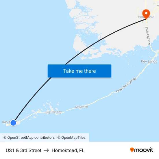 US1 & 3rd Street to Homestead, FL map