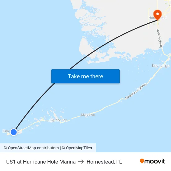 US1 at Hurricane Hole Marina to Homestead, FL map