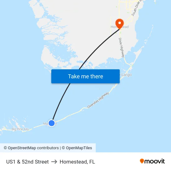 US1 & 52nd Street to Homestead, FL map