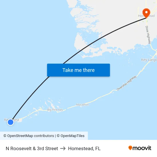 N Roosevelt & 3rd Street to Homestead, FL map
