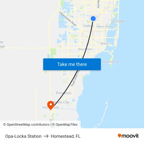 Opa-Locka Station to Homestead, FL map