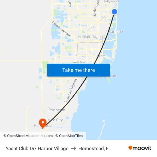 Yacht Club Dr/ Harbor Village to Homestead, FL map
