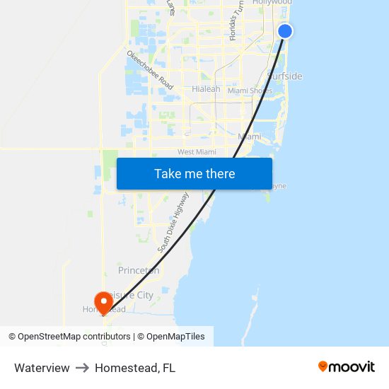 Waterview to Homestead, FL map