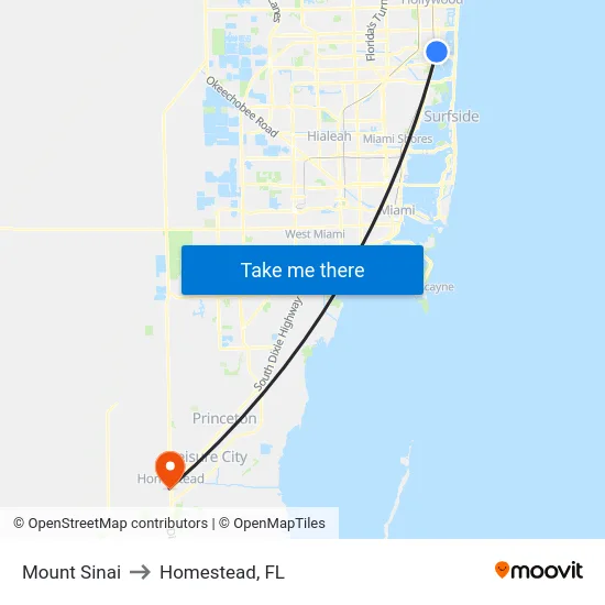 Mount Sinai to Homestead, FL map