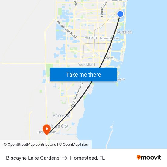 Biscayne Lake Gardens to Homestead, FL map