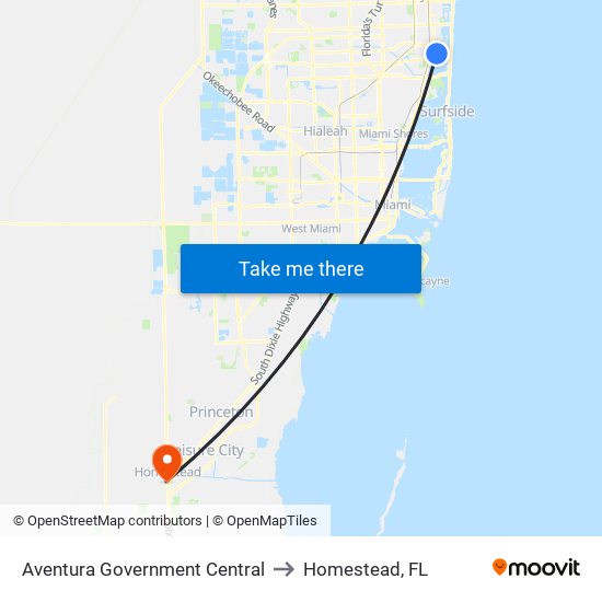 Aventura Government Central to Homestead, FL map