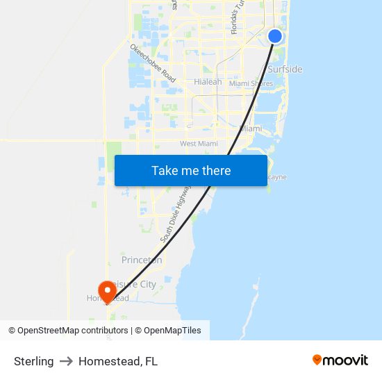 Sterling to Homestead, FL map