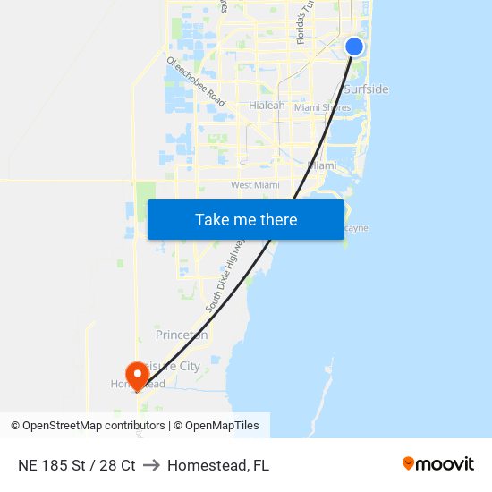NE 185 St / 28 Ct to Homestead, FL map